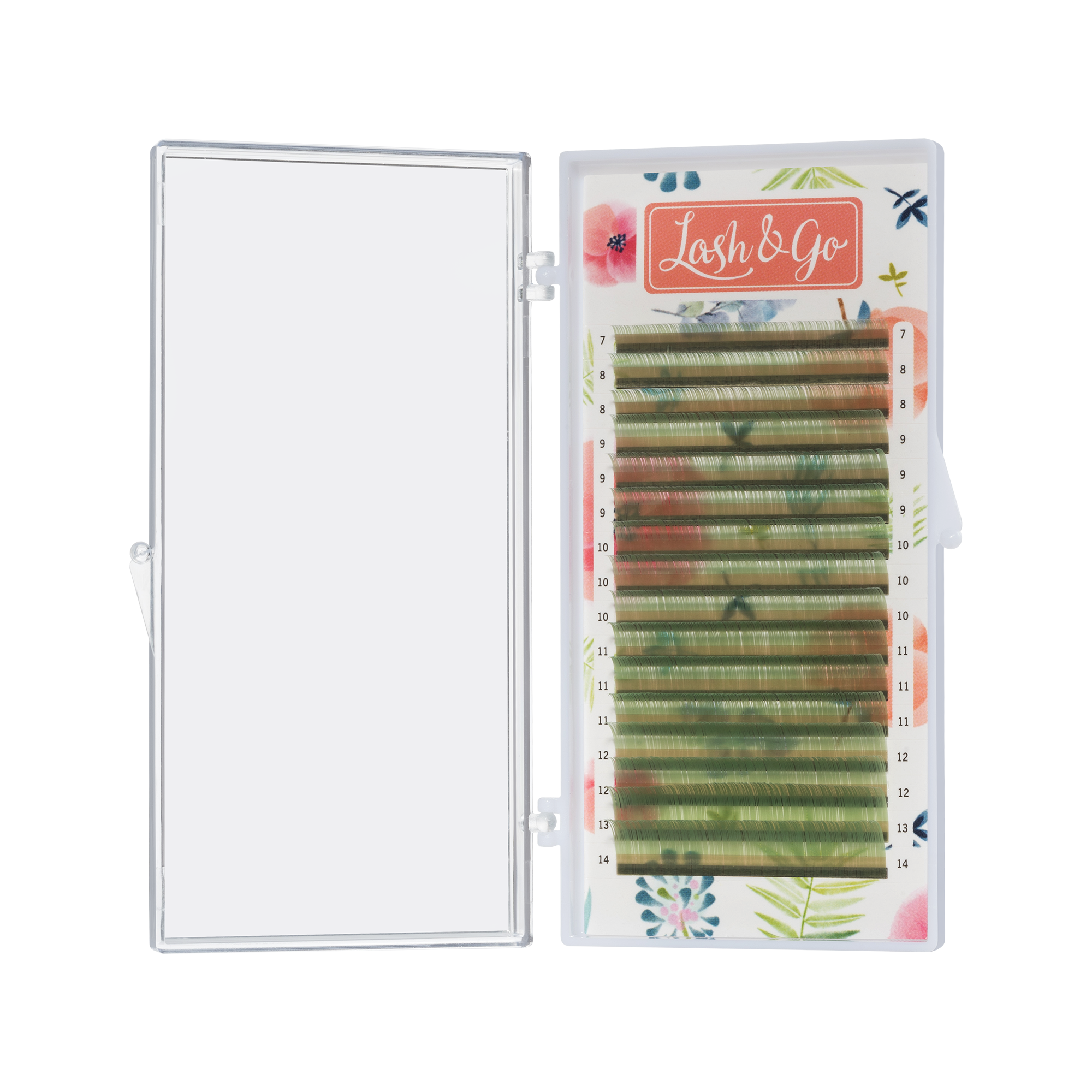 Цветные ресницы Lash&Go микс 0,10/D/7-14 mm "Светло-зеленый" (16 линий)