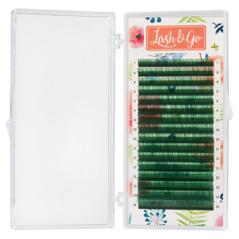 Цветные ресницы Lash&Go микс 0,10/L/7-14 mm new "Зеленые" (16 линий)