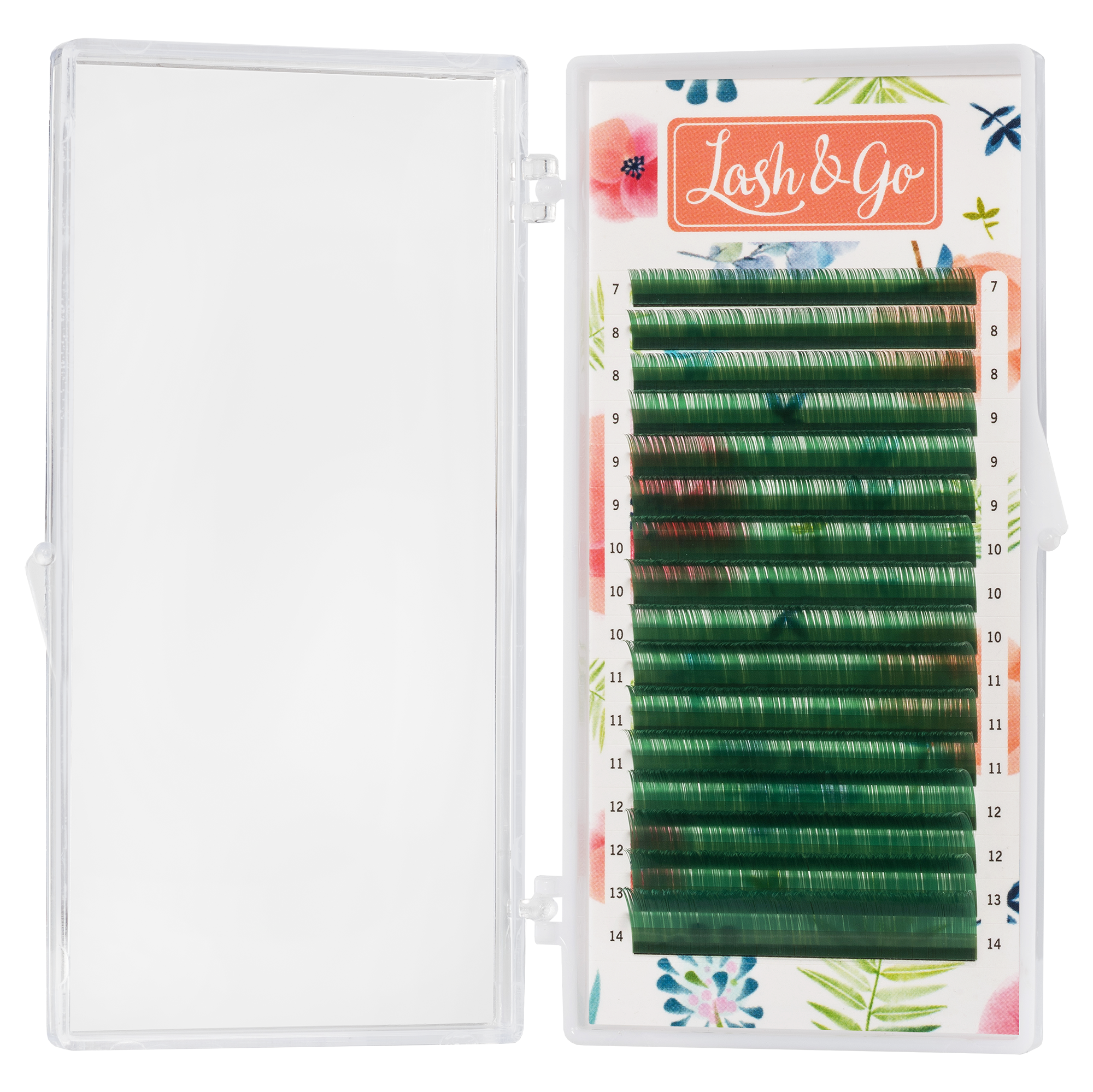 Цветные ресницы Lash&Go микс 0,07/C/7-14 mm "Зеленый" (16 линий)